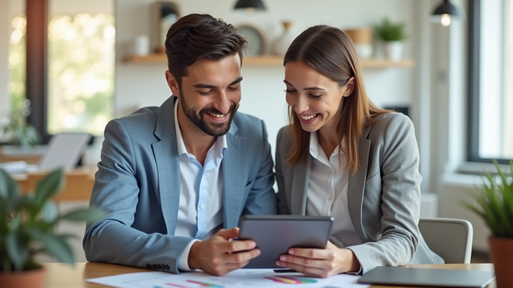 Pareja planificando futuro financiero con gráficos y plan de ahorros