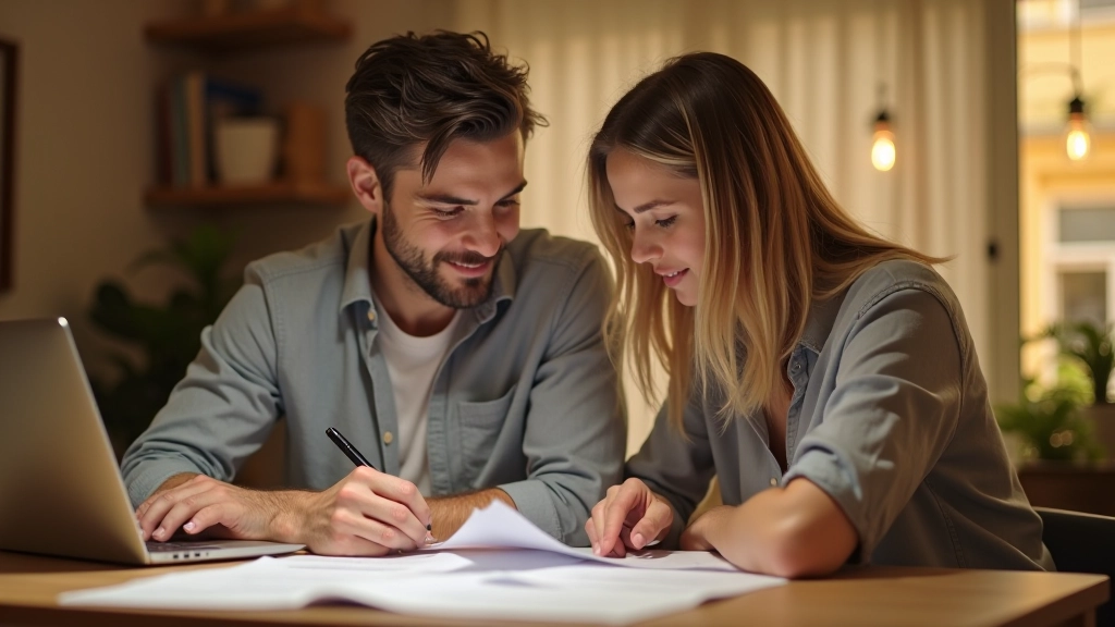 Pareja revisando documentos financieros juntos