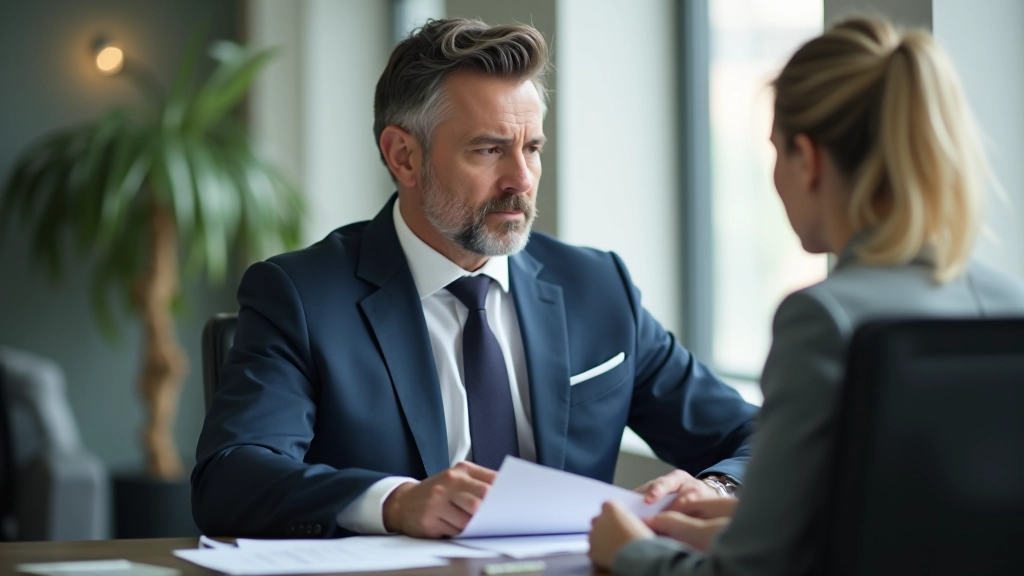 Pareja consultando asesor financiero en oficina moderna, analizando gráficos y planes de ahorro juntos